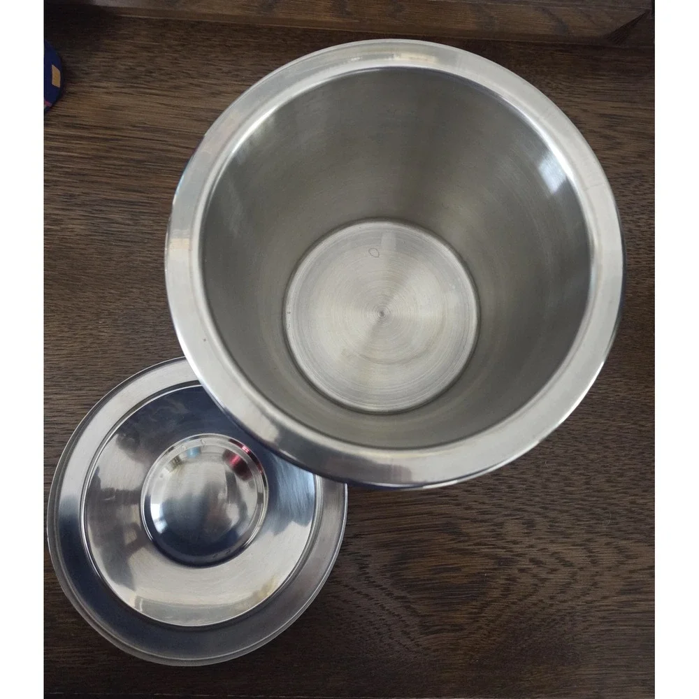 Retro Metallic Red Lidded Ice Bucket Chrome Double Walled Acrylic Lucite Vintage